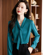 Áo sơ mi nữ dài tay cổ chữ V ruy băng