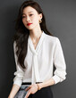 Áo sơ mi nữ dài tay cổ chữ V ruy băng