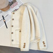Áo blazer nữ trắng kem cổ tròn phong cách tiểu hương