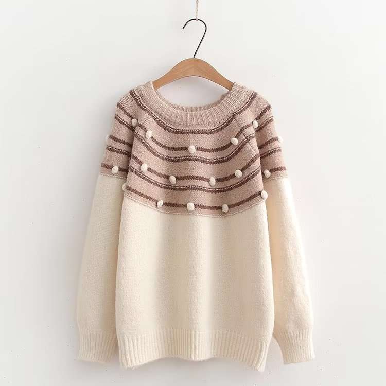 Áo len nữ dệt kim cổ tròn hợp thời trang