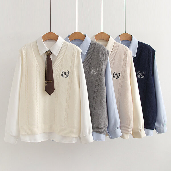 Áo len gile nữ kèm áo sơ mi