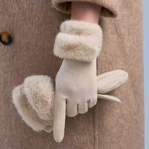 Găng tay nữ mùa đông lông mịn dày dặn phong cách tươi mới