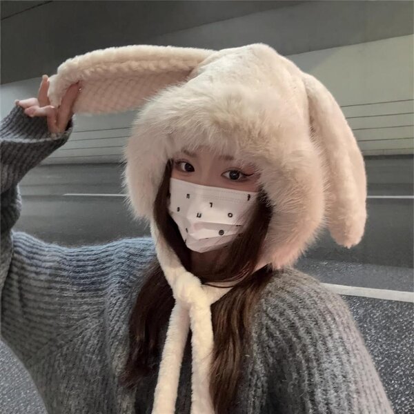Mũ nữ thu đông, kiểu tai thỏ dễ thương giữ ấm, che tai