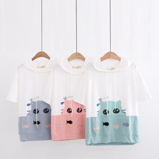 Áo hoodie nữ hình mèo và cá