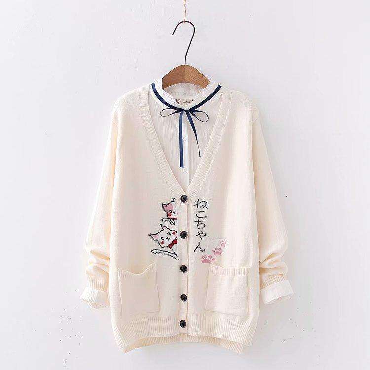Áo khoác len cardigan/ áo sơ mi nữ hình những chú mèo lấp ló