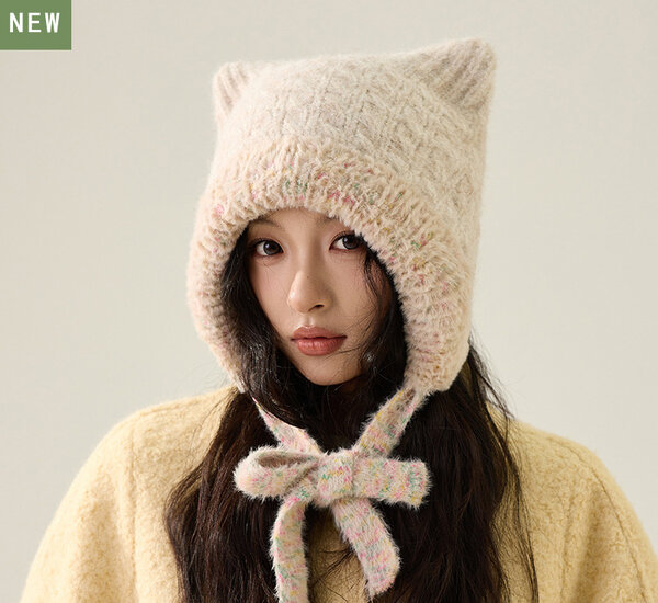 Mũ len tai mèo dễ thương có dây cột điều chỉnh, phù hợp cho...