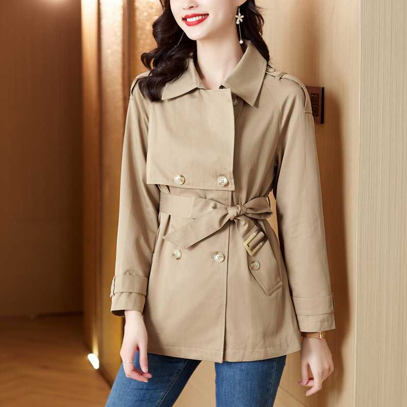 Áo khoác măng tô nữ form ngắn kèm đai áo