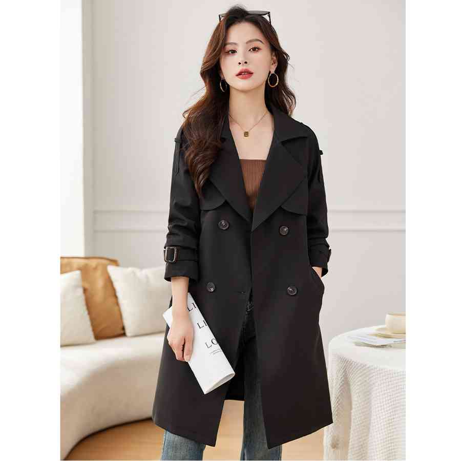 Áo khoác măng tô nữ dáng lỡ kèm đai áo