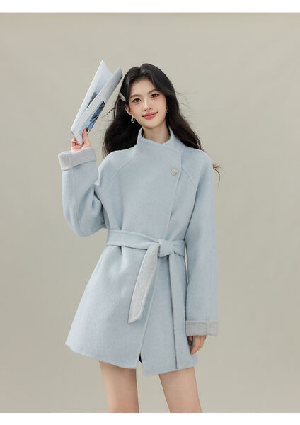 Áo khoác dạ lông cừu nữ dáng ngắn phong cách tiểu thư giữ...