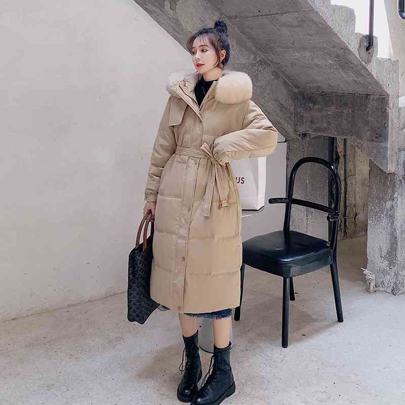 Áo khoác phao nữ dáng dài, nón có đính lông