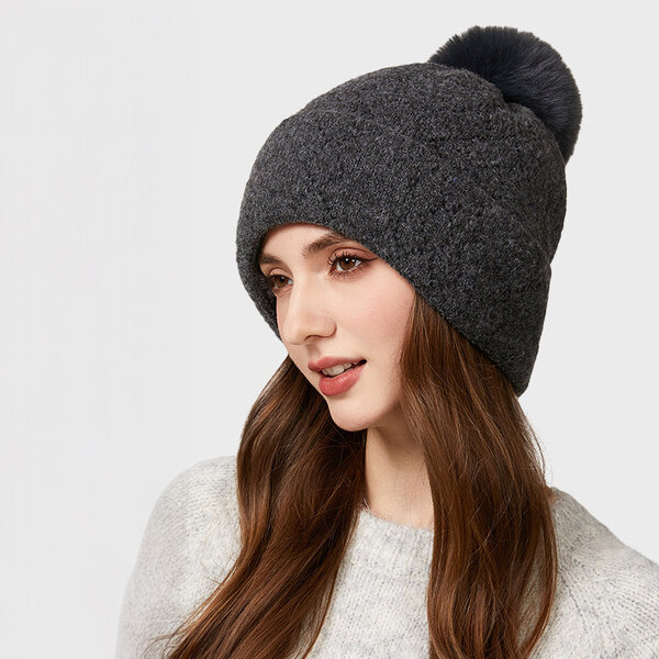 Mũ len dệt kim nữ cao cấp bằng len cừu