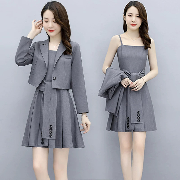 Váy liền thân nữ dài tay bộ 2 món, kiểu thanh lịch tôn dáng,...