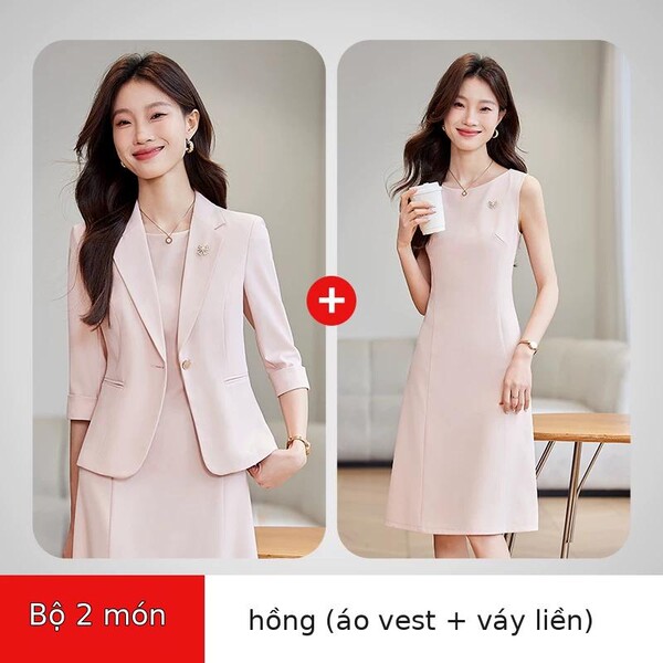 Set váy công sở nữ kèm áo vest tay lửng xuân hè
