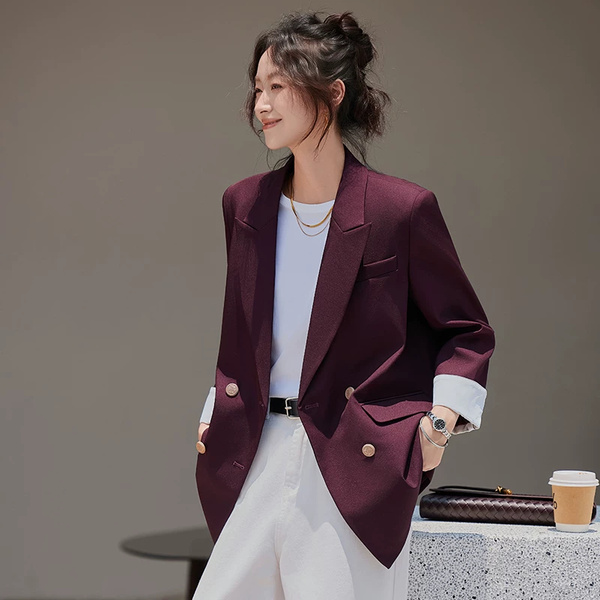 Áo blazer nữ màu đỏ Angora cài khuy đôi, phong cách thời trang...