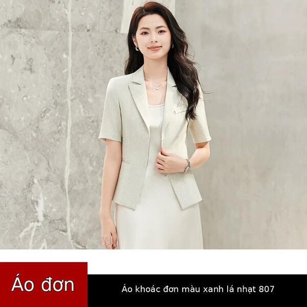 Bộ vest nữ tay ngắn phong cách tối giản thanh lịch, dáng ôm,...