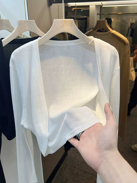 Áo khoác cardigan dệt kim chống nắng dáng ngắn nữ, mỏng nhẹ...
