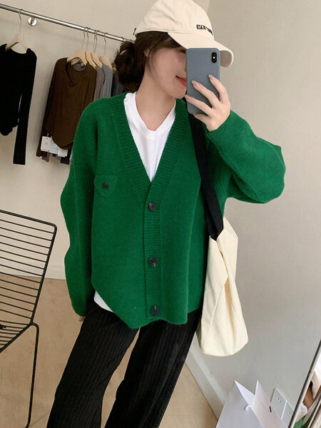 Áo cardigan len dệt kim cổ V nữ mùa thu đông
