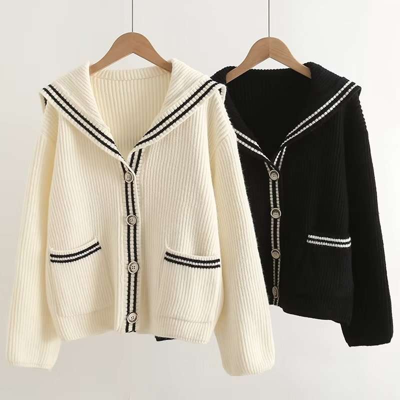Áo cardigan len nữ dệt kim cổ kiểu hải quân