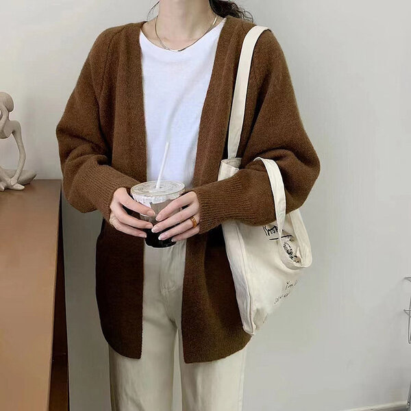 Áo len cardigan dệt kim mềm mại cho nữ cổ chữ V