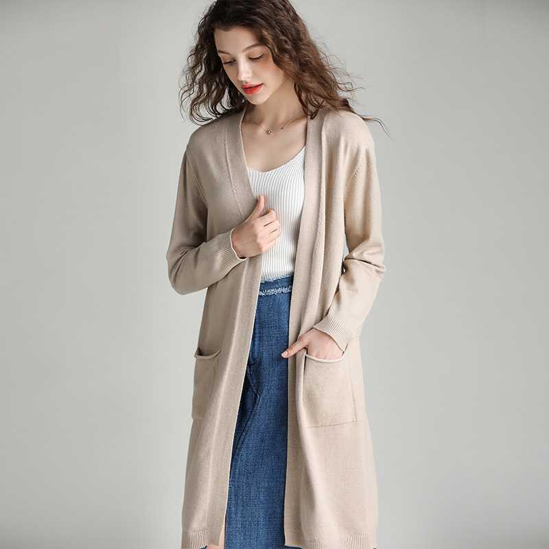 Áo khoác len cardigan nữ dệt kim dáng dài