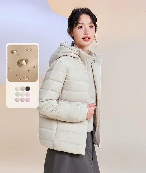 Áo khoác phao lông vũ nữ lông vịt trắng có mũ dễ phối đồ...