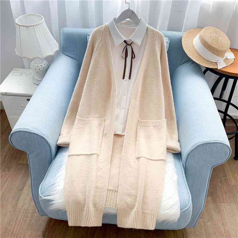 Áo khoác cardigan dệt kim dáng dài nữ mùa thu đông