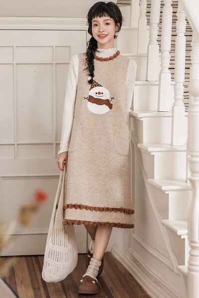 Set váy dài 2 món gồm váy yếm và áo len lót trong giữ ấm mùa...