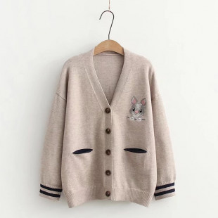 Áo khoác len cardigan nữ thêu hình thỏ