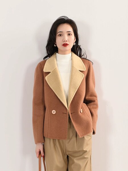 Áo khoác dạ lông cừu nữ cổ ngắn