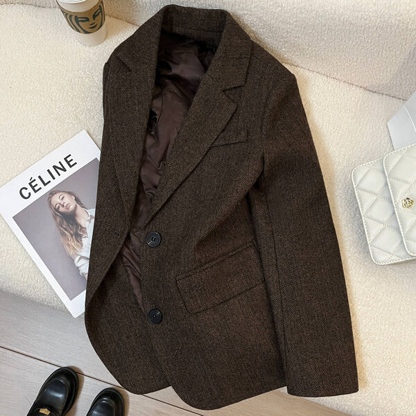Áo khoác blazer nữ vải dạ dáng ngắn, rộng rãi, dày dặn mùa...