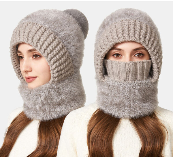 Mũ len liền cổ và khẩu trang nữ, thiết kế mới đa năng, co...