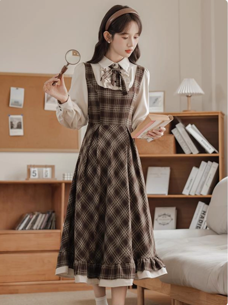 Váy Lolita dài tay phong cách Mori cổ điển mặc thu đông