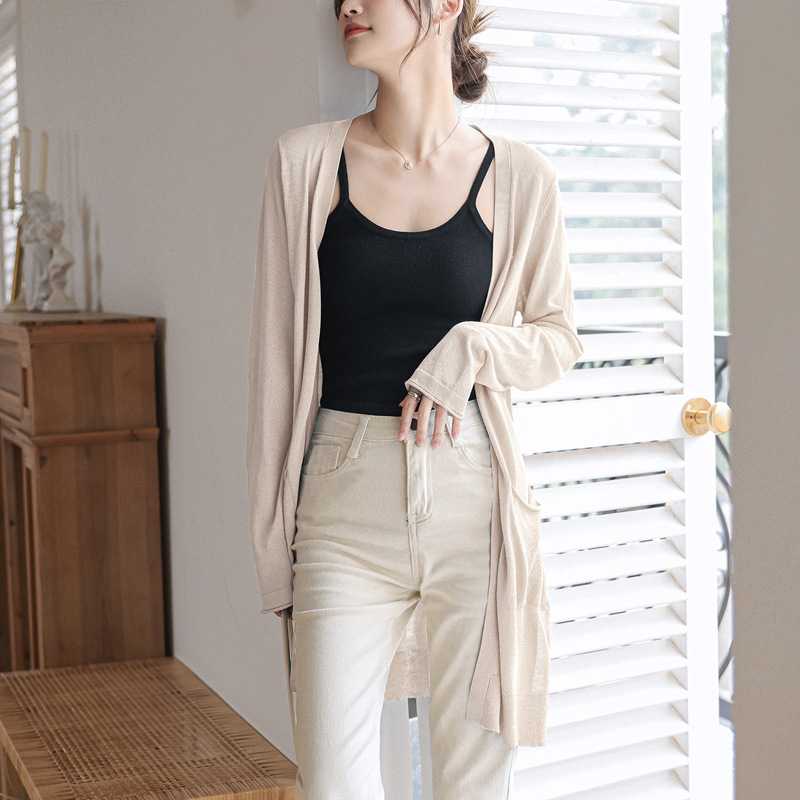 Áo khoác cardigan dệt kim nữ mỏng dài 