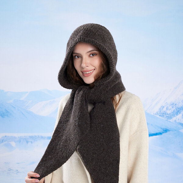 Mũ len liền khăn quàng cổ nữ, giữ ấm, thích hợp cho mùa đông