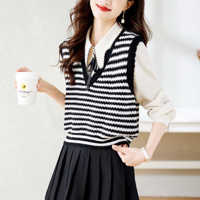 Áo len gile dệt kim nữ cổ chữ V