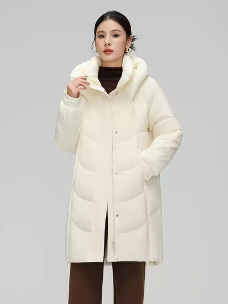 Áo khoác phao lông vũ nữ dáng trung dài mùa đông có mũ trùm, dày...