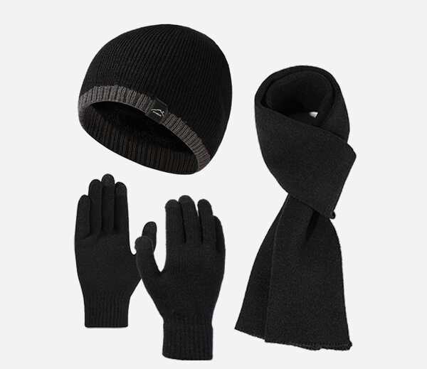 Bộ 3 món mũ len phối viền lót lông mũ găng tay khăn choàng giữ...