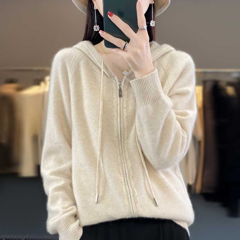 Áo khoác cardigan có mũ dây kéo hai đầu