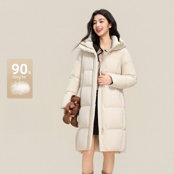 Áo khoác phao lông vũ nữ dáng trung dài giữ nhiệt tốt mùa đông