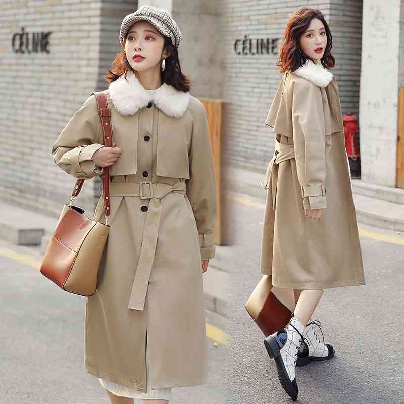 Áo khoác lót bông dài kèm thắt lưng