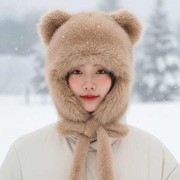 Mũ lông tai gấu nữ giữ ấm mùa thu đông