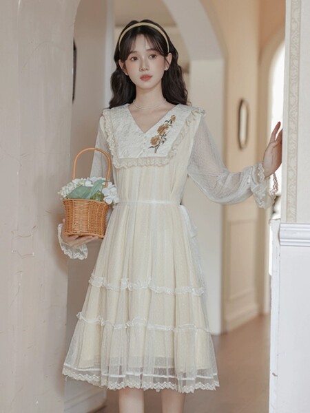 Váy dài tay nữ phong cách đồng quê