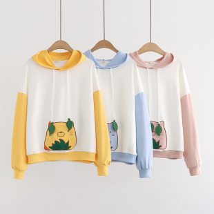 Áo hoodie nữ thêu họa tiết hoạt hình dễ thương