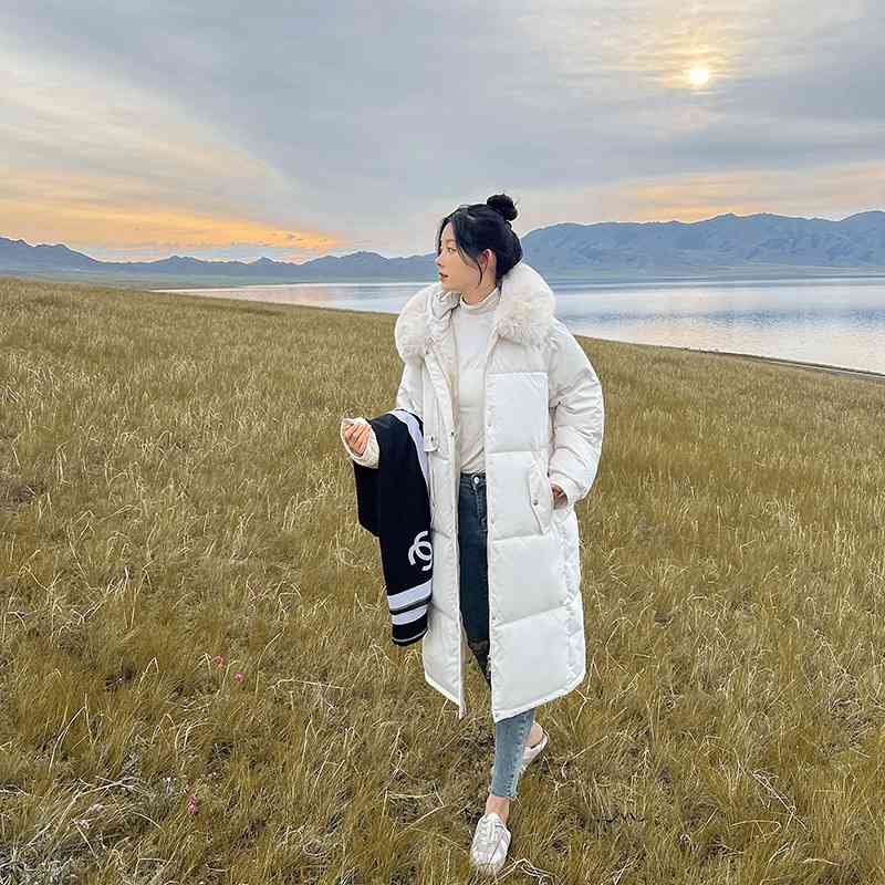 Áo khoác phao nữ đính mũ lông