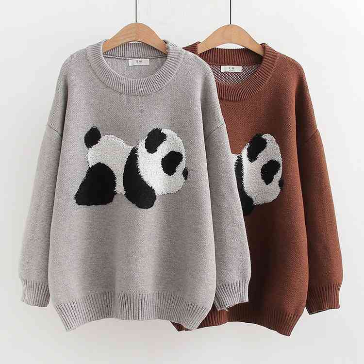 Áo len tròng cổ nữ hình chú gấu dáng rộng