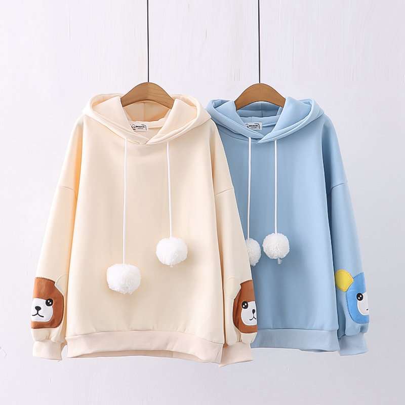 Áo hoodie nữ tay áo thêu hình gấu trúc