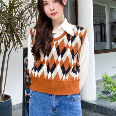 Áo gile cổ chữ V phong cách retro mùa xuân thu dành cho nữ