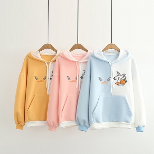 Áo hoodie nữ thêu hình chú thỏ và carrot dễ thương