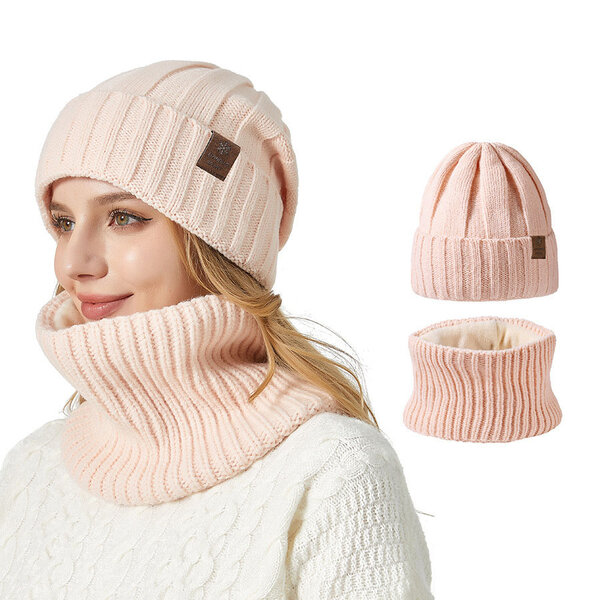 Bộ mũ len và khăn quàng dệt kim, dùng cho cả nam và nữ dày dặn...