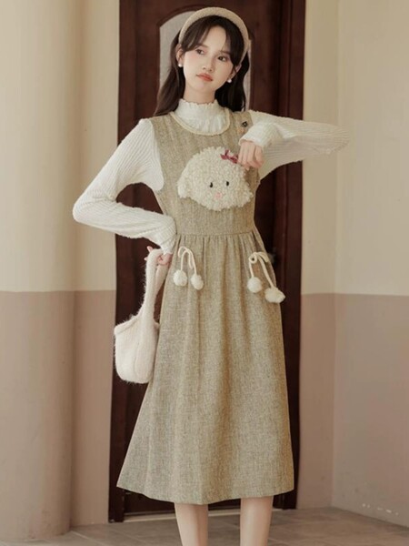 Bộ 2 món váy + áo len phong cách ngọt ngào